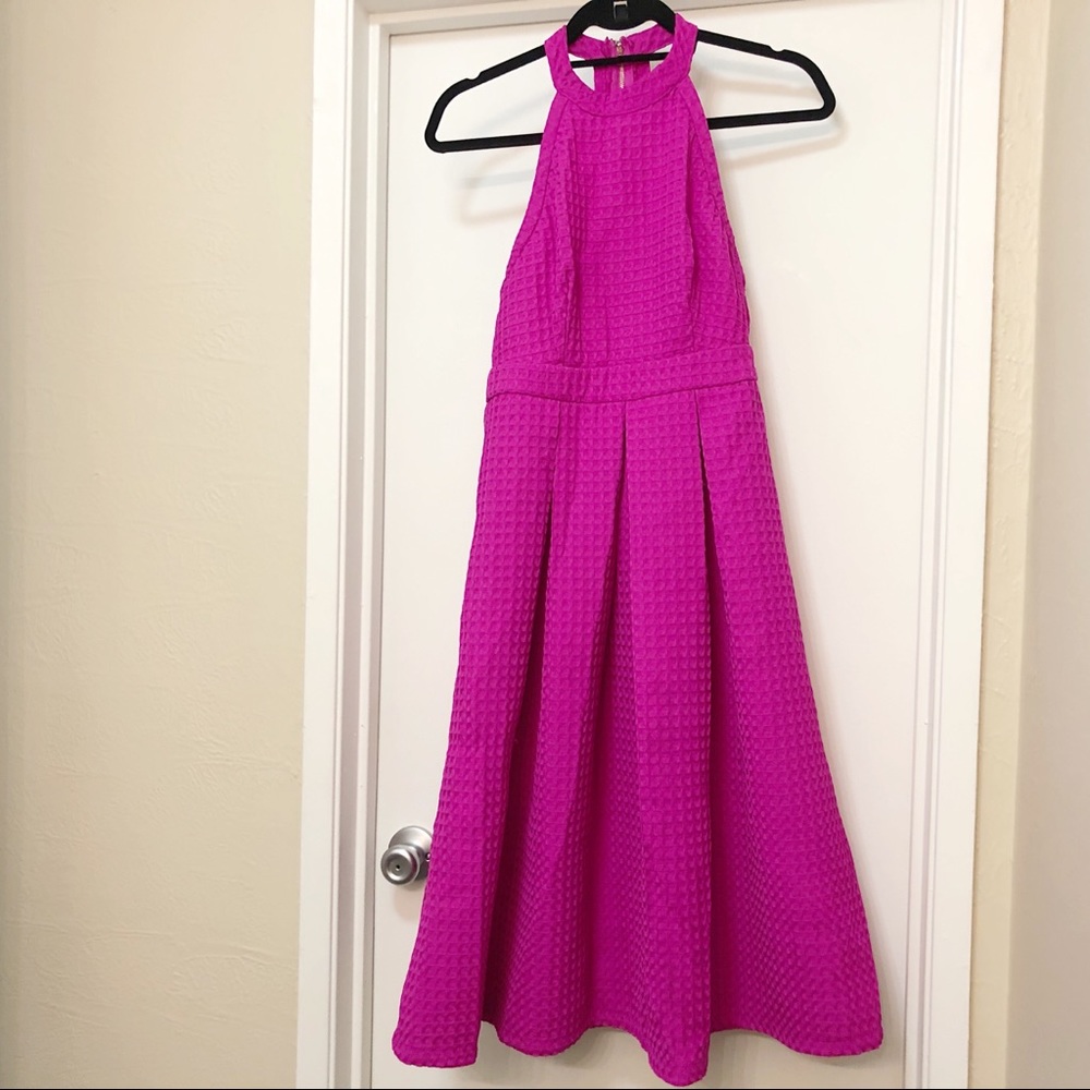 ANGL Halter Fuchsia Polish Midi Dress